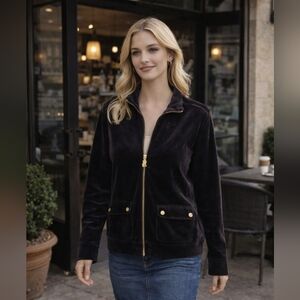 Nwot Lauren Ralph Lauren Black Velour Velvet Zip Up Black Womens L Jacket